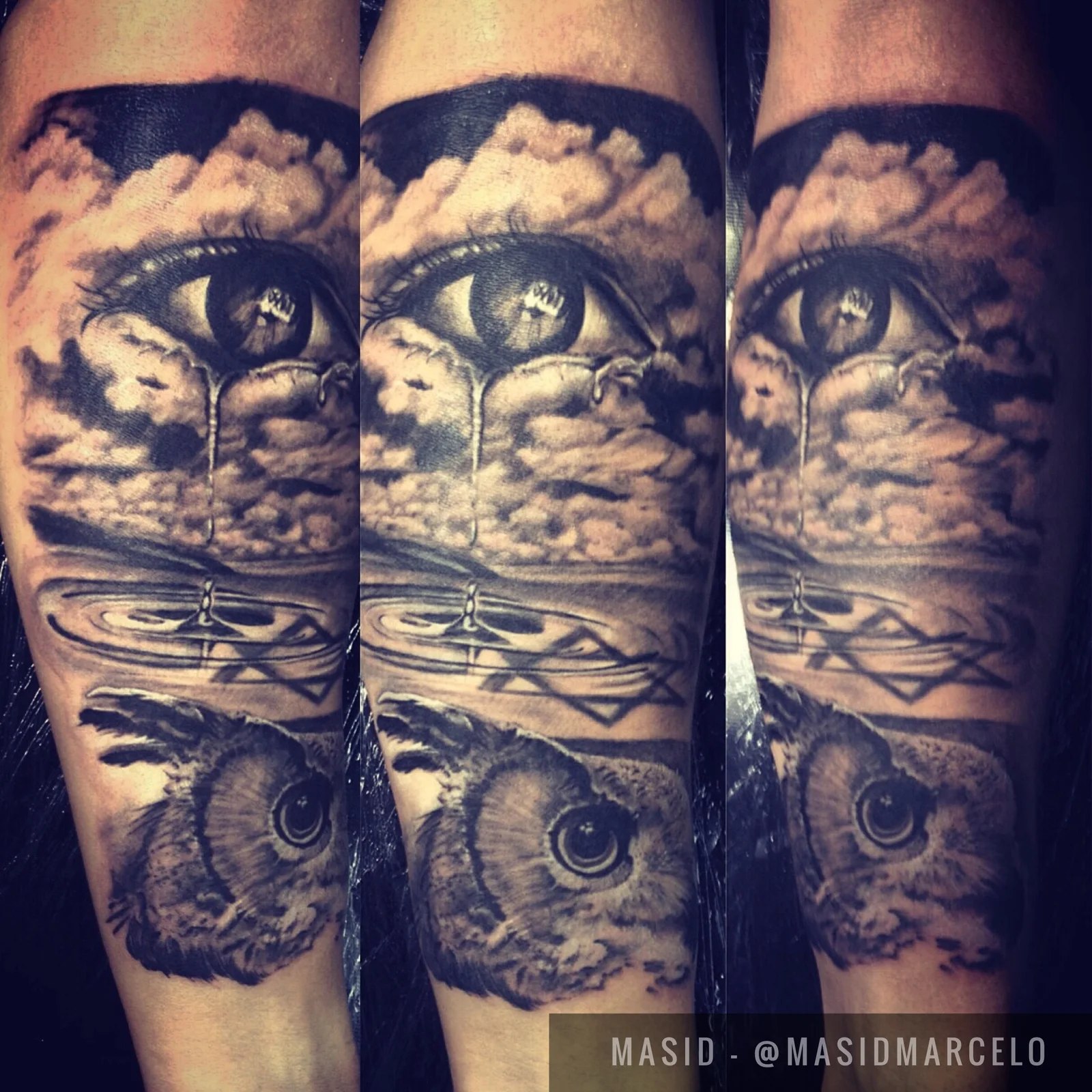 Retrato tatuado em realismo preto e cinza